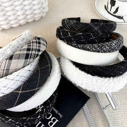 Autumn/Winter Black & White Plaid Headband – Sponge Wide Hair Band, Elegant Hair Hoop for Women & Girls, Fashion Hair Accessories