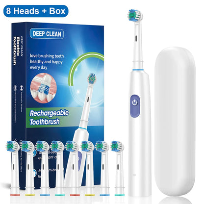 Rechargeable Rotary Electric Toothbrush for Adults – Powerful Rotating Toothbrush with 8 Soft Brush Heads
