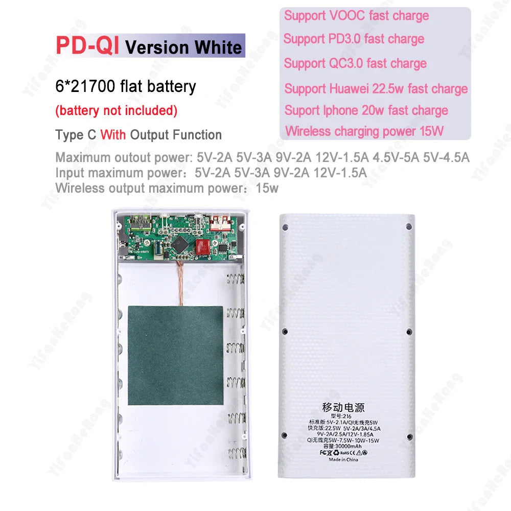 6x21700 Battery Charger Box – DIY Power Bank Holder with Dual USB & LED Light