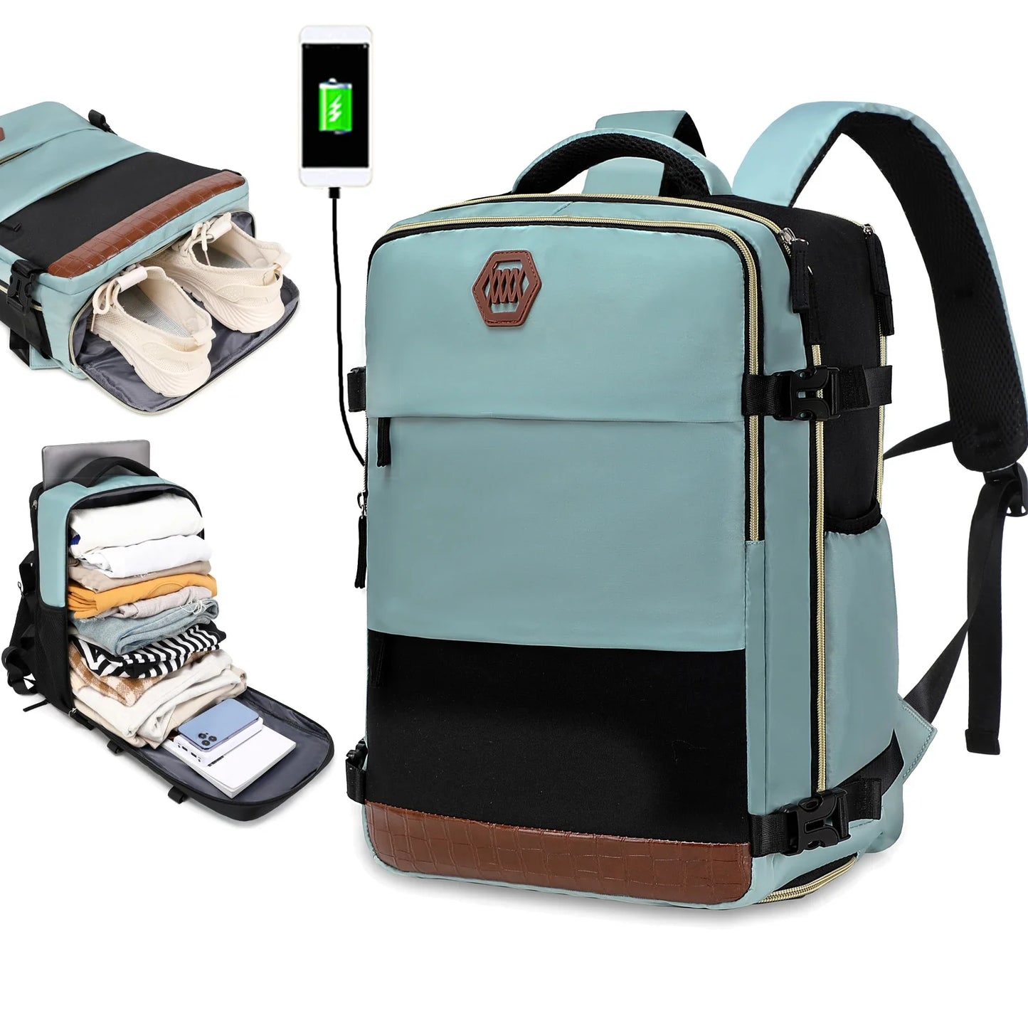 Travel Backpack with 15.6-Inch Laptop Compartment - Waterproof Design and Shoe Storage, Unisex Backpack