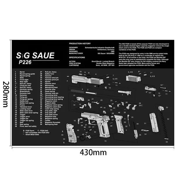 Gun Cleaning Rubber Mat Mouse Pad – AR15, AK47, Remington 870, GLOCK Gen4/Gen5, CZ-75, P220, P226, P229, Beretta 92, 1911 3D Work Mat