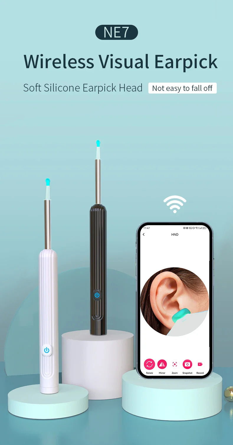 Smart Visual Ear Cleaner 1296P with Camera – USB-C Rechargeable Ear Wax Removal Tool, WiFi, 6 LED Lights