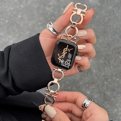 Fashion Metal Chain Strap for Apple Watch | Series 9-3, 45/44/42/41mm | Round Loop Bracelet | iWatch Ultra 2 Compatible | Available in Various Sizes