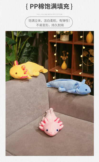 Kawaii Colorful Newt Plush Toy — 23-80cm Cute Axolotl Salamander Stuffed Animal, Fuzzy Long Pillow Cushion for Kids Gift