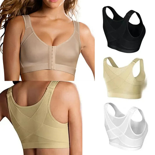 S-5XL Front Closure Posture Corrector Bra – Lift-Up Push-Up Sports Bra with Cross Back for Women, Shockproof Support