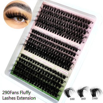 New 15 Rows DIY 5D Fluffy Lash Clusters – 60D–200D Wispy Thick Individual Eyelash Extensions 10–20mm Volume Lash Kit for Salon-Style Look