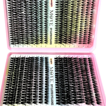 640 Cluster Lashes Kit 5D Fluffy Volume Eyelash Extension Set – Faux Mink Mixed Tray Thick Lash Makeup Kit for Salon & DIY Use