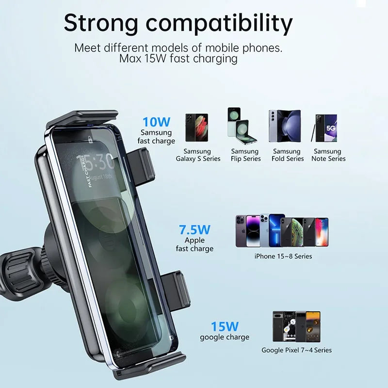 Dual Coil Wireless Car Charger for Samsung Galaxy Z Fold 3/2, Flip 4/3 and iPhone – Fast Charging Vent Mount Holder