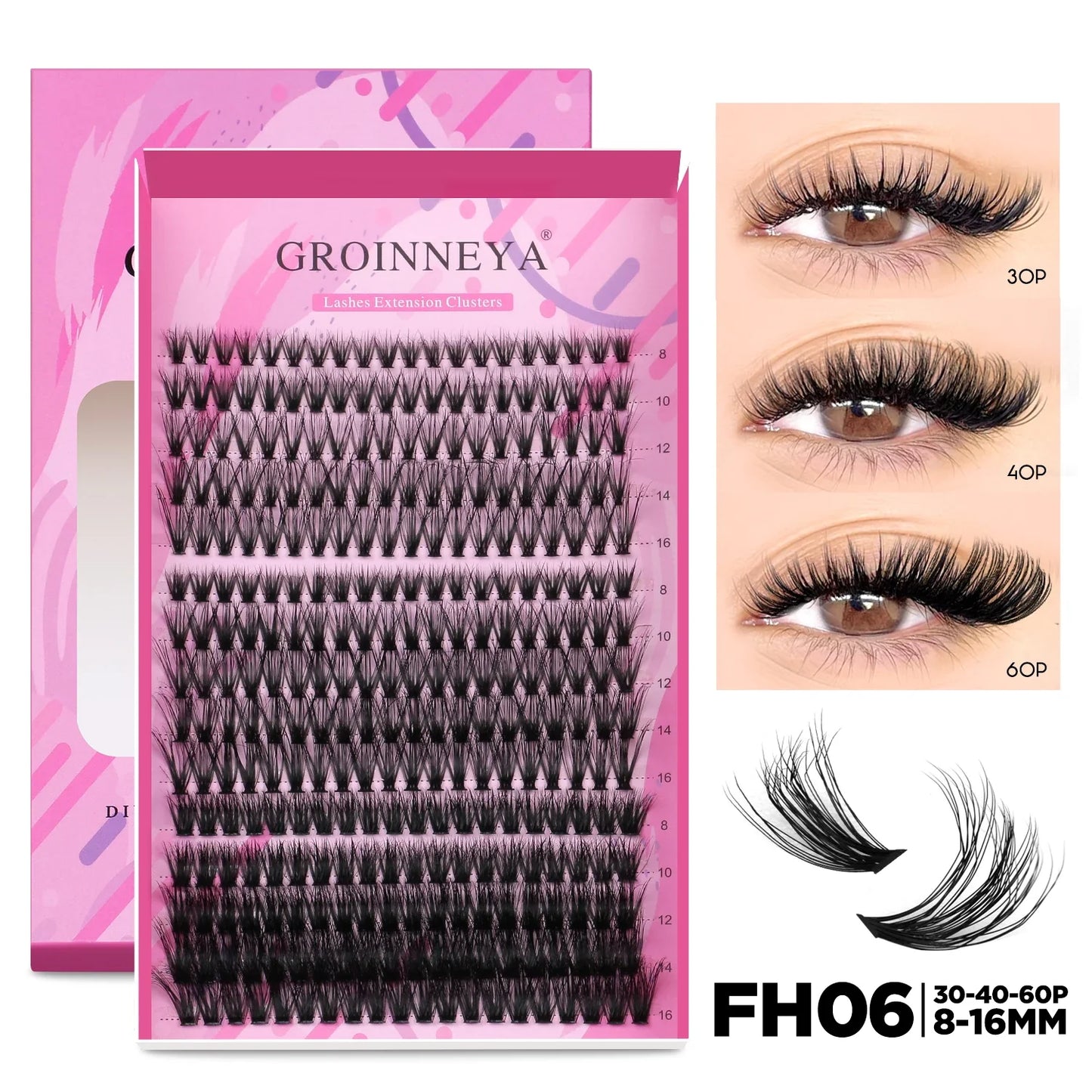 GROINNEYA DIY Lash Extension Kit – Cluster & Individual Lashes Set with Lash Bond & Seal for At-Home Eyelash Extension Makeup