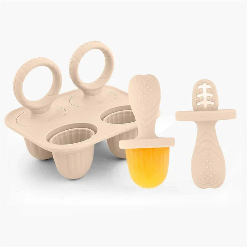 4/6 Cavity Baby Teething Ice Cream Mold – Silicone Freezing Milk Popsicle Stick Maker for DIY Homemade Summer Treats & Kitchen Use