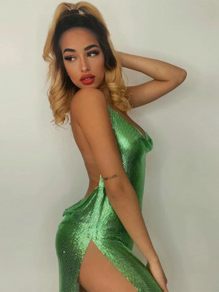 Women's Backless Sequin Halter Mini Party Dress – Elegant Club & Dance Night Outfit