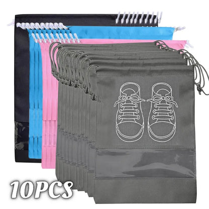10-Pack Shoe Storage Organizer Bags: Non-Woven Travel Portable Closet Bag with Waterproof Pockets - Transparent Hanging Bag for Clothing