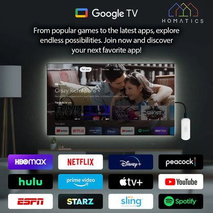 HOMATICS 4K TV Stick – Google Certified, Netflix, 2GB+32GB, Dolby Atmos, Amlogic S905Y4, WiFi Streaming Box