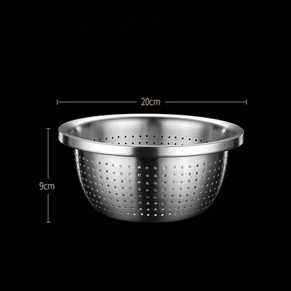 Stainless Steel Drain Basket Colander – Round Rice Cleaning Sieve & Fruit Vegetable Washing Strainer for Kitchen Use