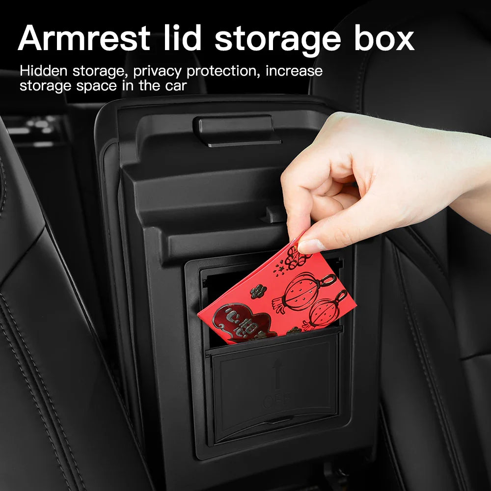 YZ Storage Box for Tesla Model 3 & Model Y – Center Armrest Hidden Box & Cup Holder Organizer, 2023-2022 Car Accessories