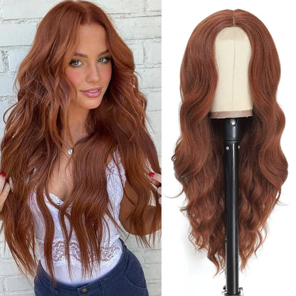 26-Inch Synthetic Ombre Blonde Wavy Wig for Women — Long Middle Part Curly, Heat-Resistant Natural-Look Hair