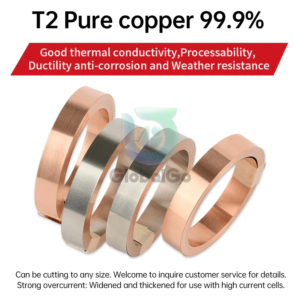 5M T2 Pure Copper & Nickel Strip — 0.15mm/0.2mm Nickel-Plated Copper Belt for 18650, 26650, 21700 Lithium Battery Pack Spot Welding