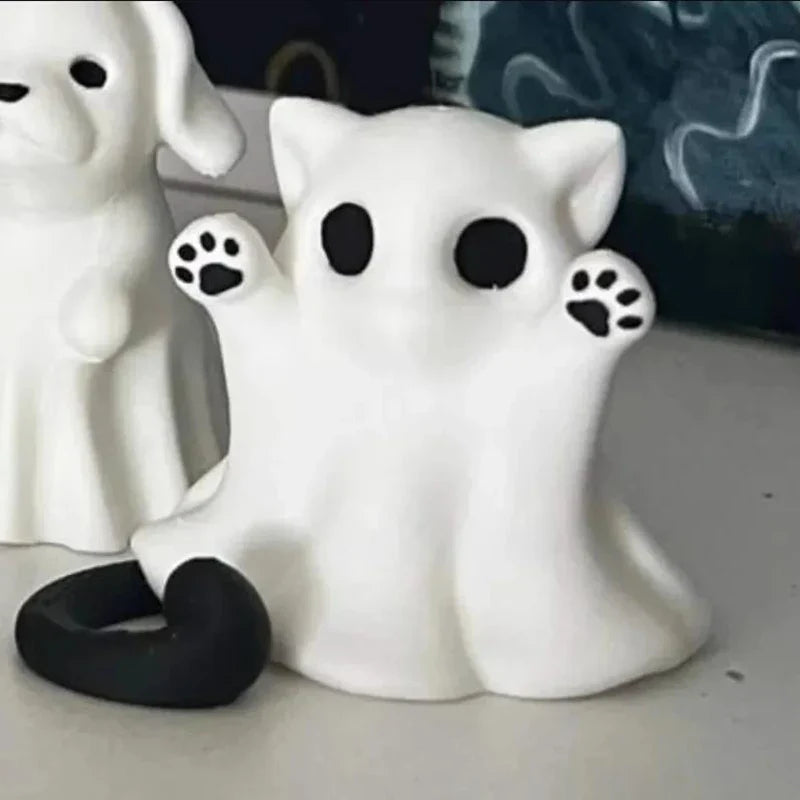 Mini Cat Ghost Ornament — Cute Halloween Desktop Decor & Spooky Collectible Figurine for Home, Office, or Gift
