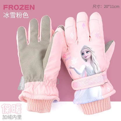 Hasbro Princess Elsa Kids Ski Gloves – Cute Waterproof & Warm Velvet Winter Gloves for Girls