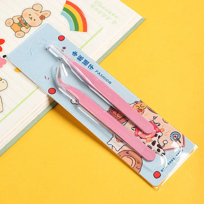 Colorful Stainless Steel Tweezers Set - Straight & Curved, Pink, Blue, Purple for DIY Eyelash, Nail Art and Rhinestone Picking