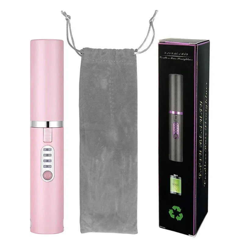 2-in-1 Wireless Hair Straightener & Curler – USB Rechargeable Diamond Design Styling Brush for Travel & Home