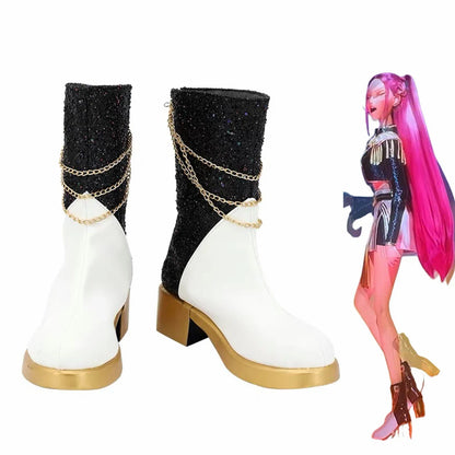 Girls Rumi Zoey Mira Cosplay Boots — Black Gold K-Pop Demon Hunters Costume Shoes for Halloween Role Play