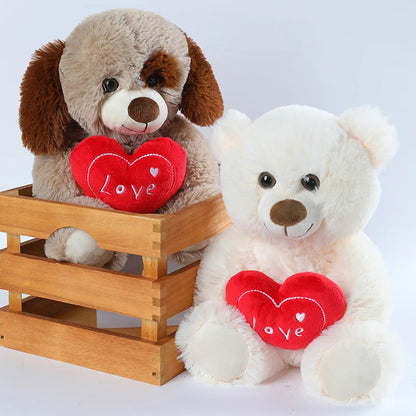 30CM Cute Heart Bear Dog Plush Toy – Red Heart Print Love Stuffed Animal, Creative Valentine's Day Gift for Lovers