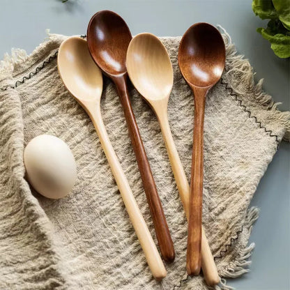 2PCS Wooden Spoons – Kitchen Tableware for Cooking, Soup, Tea, Coffee, Honey, and Catering Utensils