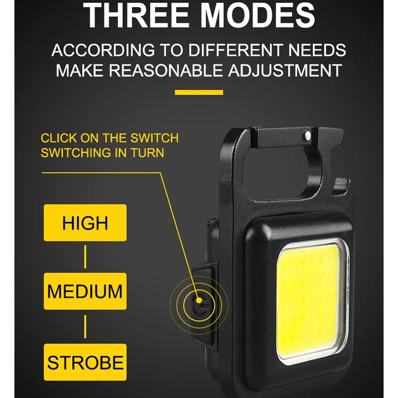 COB Flashlight Keychain - Mini Portable EDC Lamp with 4 Lighting Modes, Waterproof for Outdoor Camping & Emergencies