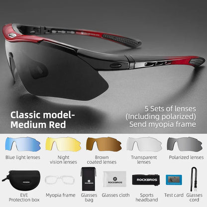 ROCKBROS Cycling Sunglasses — Polarized Photochromic MTB Sports Goggles with 5/3 Lenses