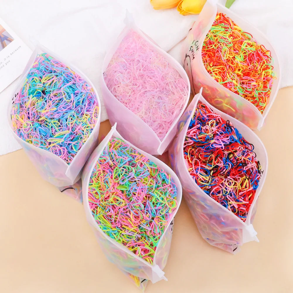 500/1000/2000PCS Colorful Disposable Rubber Hair Ties – Ponytail Holders for Girls & Kids Hair Accessories