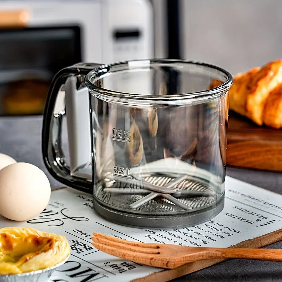 Semi-Automatic Hand Press Flour Sifter – Transparent Non-Stick Baking Tool for Kitchen