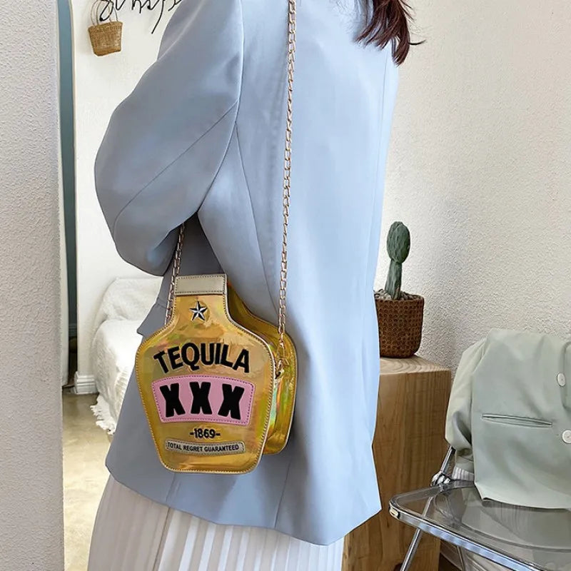 Ladies Fashion Laser Sequin Letter Wine Bottle Crossbody Shoulder Bag – Creative Personalized Design