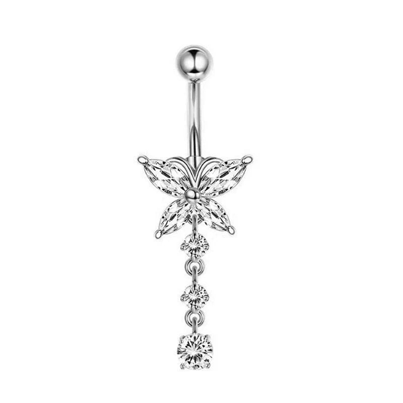 Stainless Steel CZ Belly Button Piercing – Heart & Butterfly Navel Barbell Jewelry for Women Sexy Navel Ring