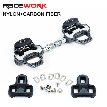 RACEWORK Carbon Fiber Road Bike Pedals Ultra-Light SPD Keo Self-Locking Professional Cycling Pedals