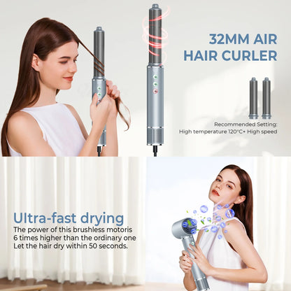 5-in-1 High-Speed Brushless Hair Dryer Brush – Negative Ionic Hot Air Styling Comb & Auto Hair Curler