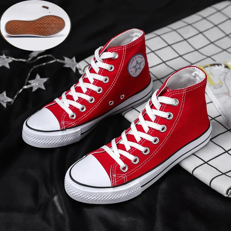 Women’s High-Top Canvas Shoes — Soft Non-Slip Bottom, Lace-Up Casual Fashion Board Shoes