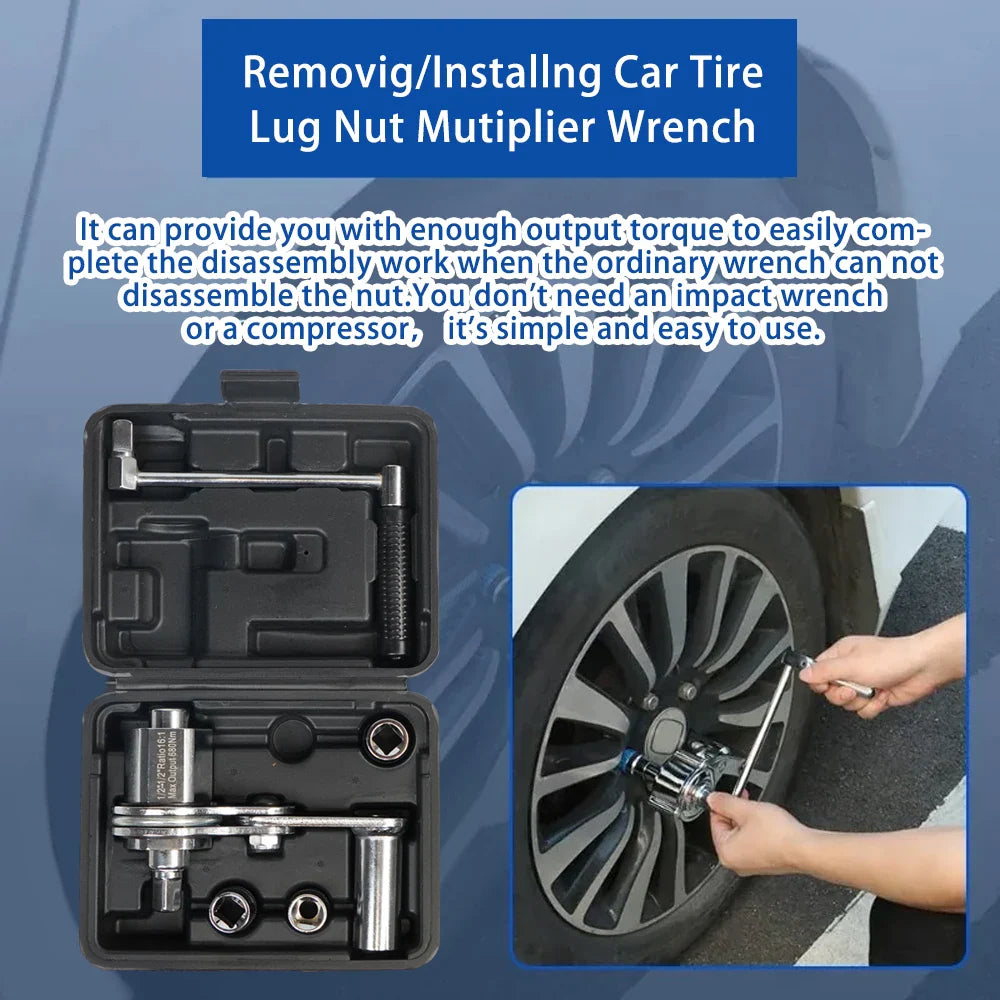 Torque Multiplier Wrench Kit 1/2" – Torsional Lug Nut Remover with 17mm, 19mm, 21mm Sockets
