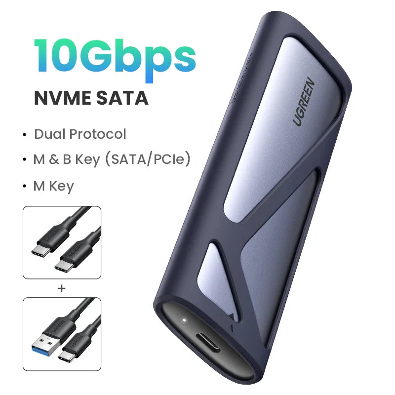 UGREEN M2 SSD Case – NVMe SATA Dual Protocol M.2 to USB Type C 3.1 Adapter, SSD Disk Box for PCIe NGFF & SATA SSD