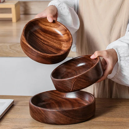 Walnut Wooden Boat Bowl – Vintage Solid Wood Salad & Fruit Bowl for Home Kitchen Storage