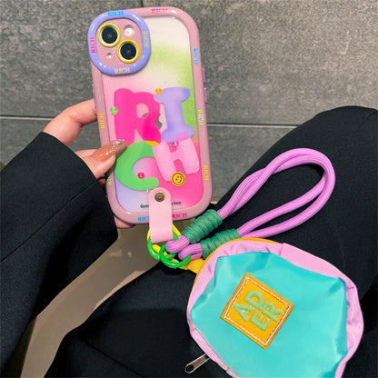 Cute Colorful Gradient Coin Purse Crossbody Lanyard Case: INS Soft Cover for iPhone 15/14/13/12/11 Series - Shockproof Protection for Pro Max, XS, XR, Plus