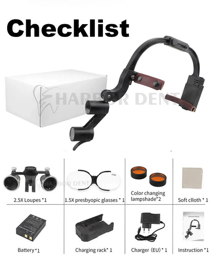 Dental Loupes LED Headlight – 2.5X/3.5X Magnification Binocular Surgical Magnifier with Comfortable Headband