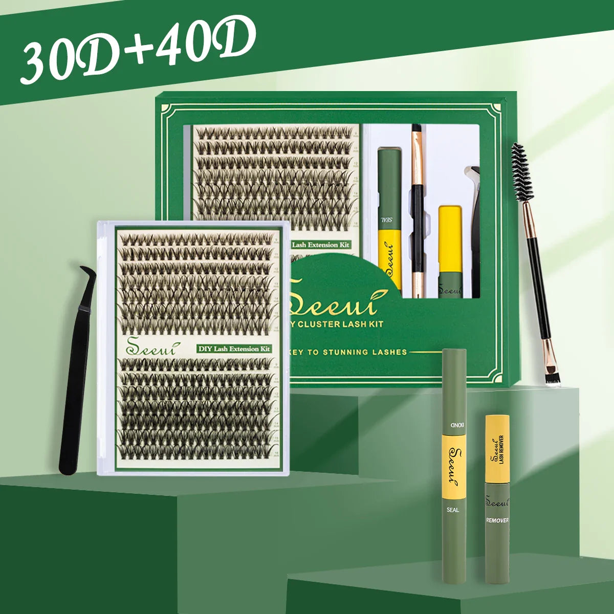 DIY Segmented False Eyelash Set – Large Capacity Cluster Lash Book with Glue, Remover, Tweezers, Brush & Festival Gift