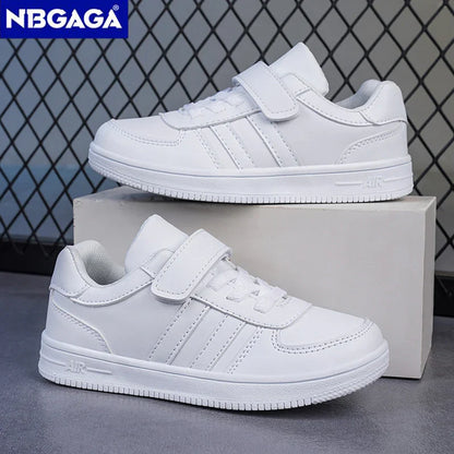 Kids White Sneakers — Boys & Girls Sport Casual Shoes, Non-Slip School Walking & Running Shoes, Sizes 28-39