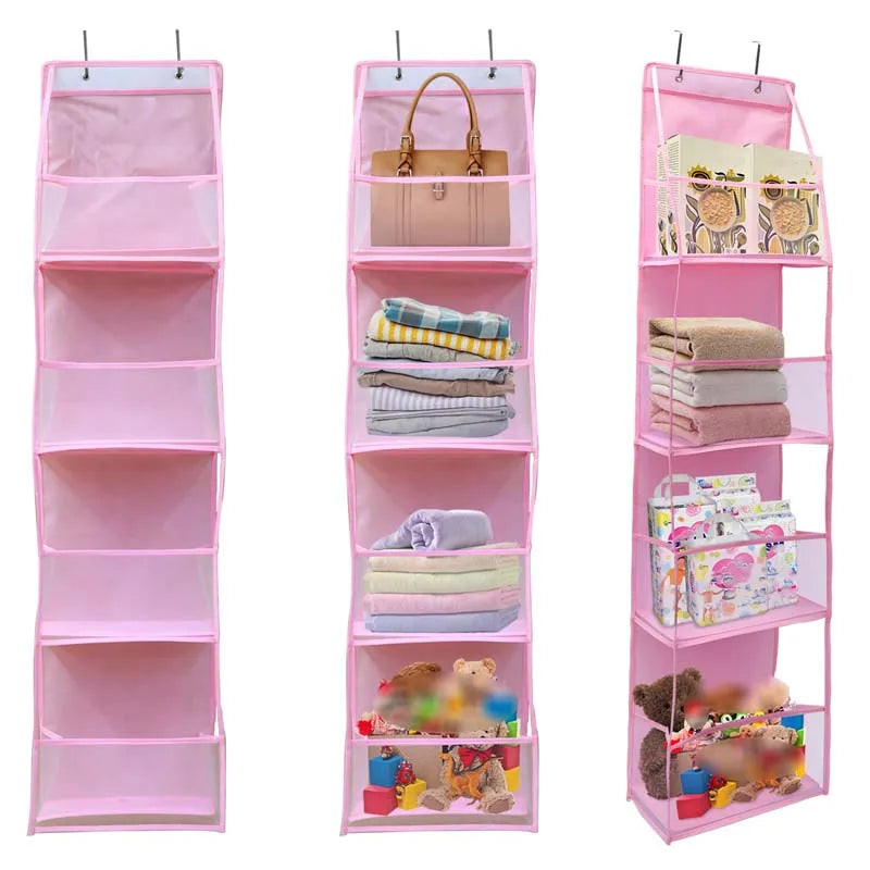 4-Layer Pink Foldable Hanging Storage Bag – Organizer for Bathroom, Snacks, Toys & Clothes