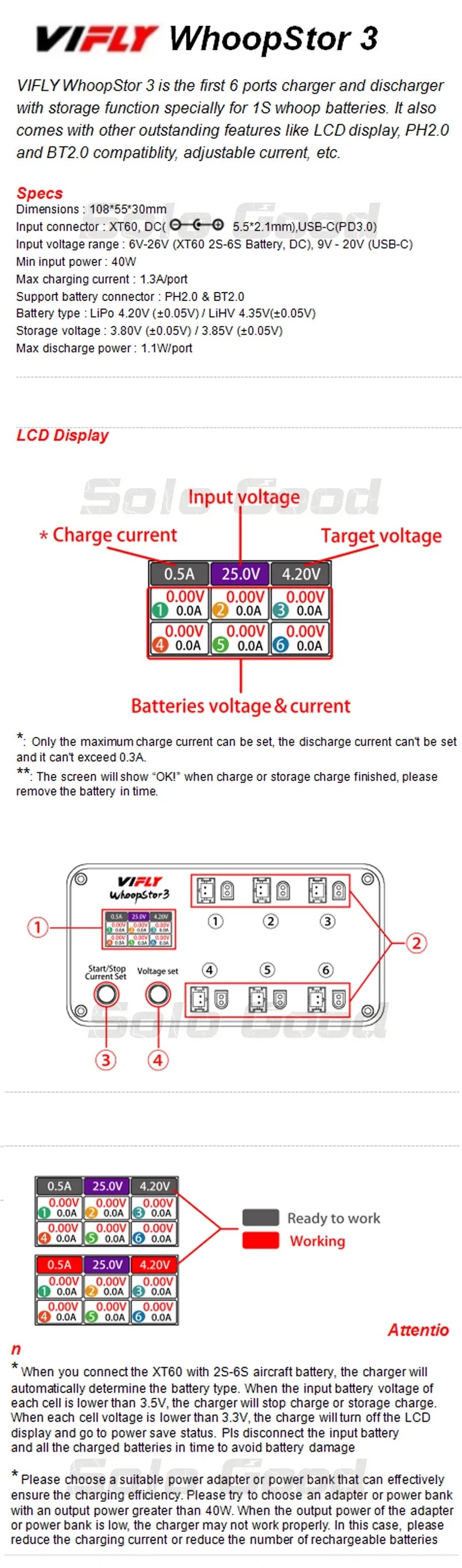VIFLY WhoopStor 3 V3 6-Port 1S Lipo Battery Charger — Discharger & Storage for FPV TinyWhoop 4.2V/4.35V