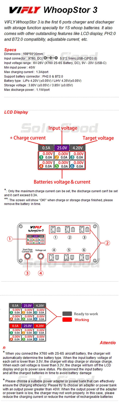VIFLY WhoopStor 3 V3 6-Port 1S Lipo Battery Charger — Discharger & Storage for FPV TinyWhoop 4.2V/4.35V