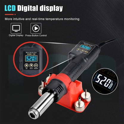JCD Micro Hot Air Gun 8208 – 750W Soldering & Welding Rework Station, LCD Display All-in-One Heat Gun for BGA & IC Soldering