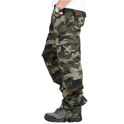 Men’s Tactical Cargo Pants - Cotton Outdoor Work Trousers Camo Hiking Pants Multi-Pocket Casual Military Style