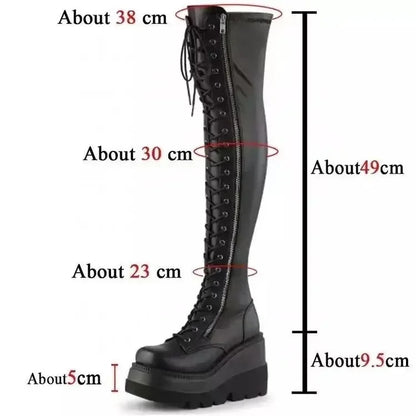 Women’s Over-the-Knee Wedge Boots – Autumn Winter High Platform Gothic Cosplay High Heel Botas Altas